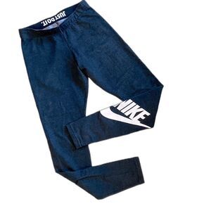 Y2K Vintage NIKE Logo Leggings Dark Gray Women's Small Active Retro Streetwear